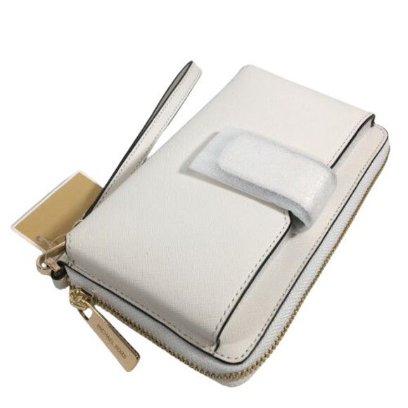 Michael Kors Phone Case Wristlet Wallet Jet Set Travel Leather Zip Optic White - Picture 4 of 16